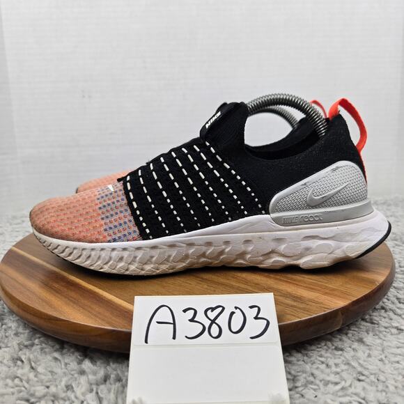 Nike Mens 8.5 React Phantom Run Flyknit 2 Black Team Orange Daily Running Shoe - Picture 1 of 12